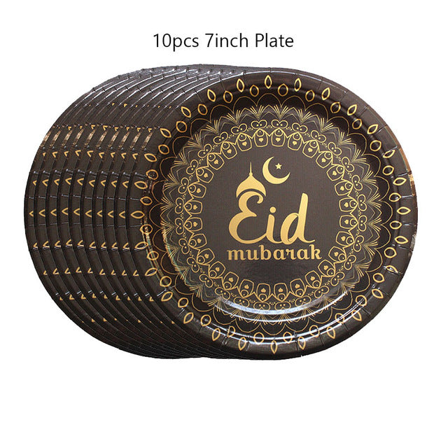 New EID Mubarak Disposable Dinner Plate White Black Ramadan